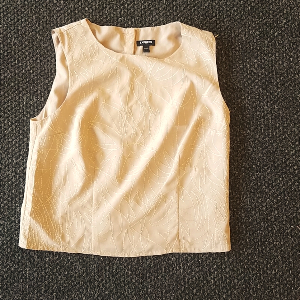 Express gold embroidered button back shell top